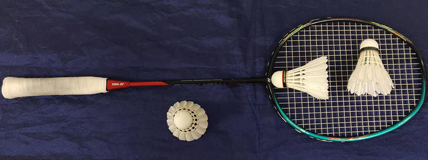 badminton racket and birdie